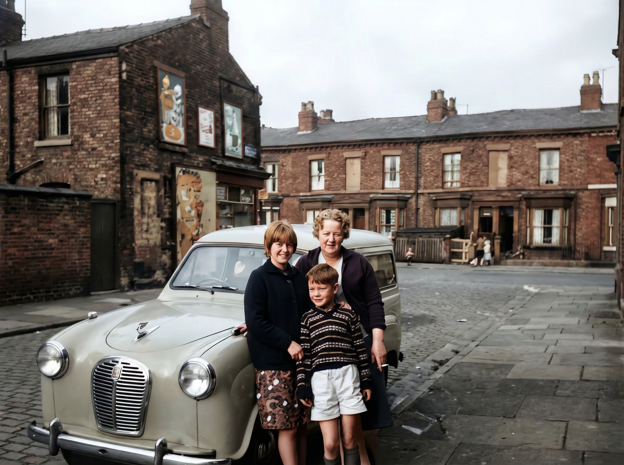 Restored vintage family portrait with balanced tones and recovered natural colors
