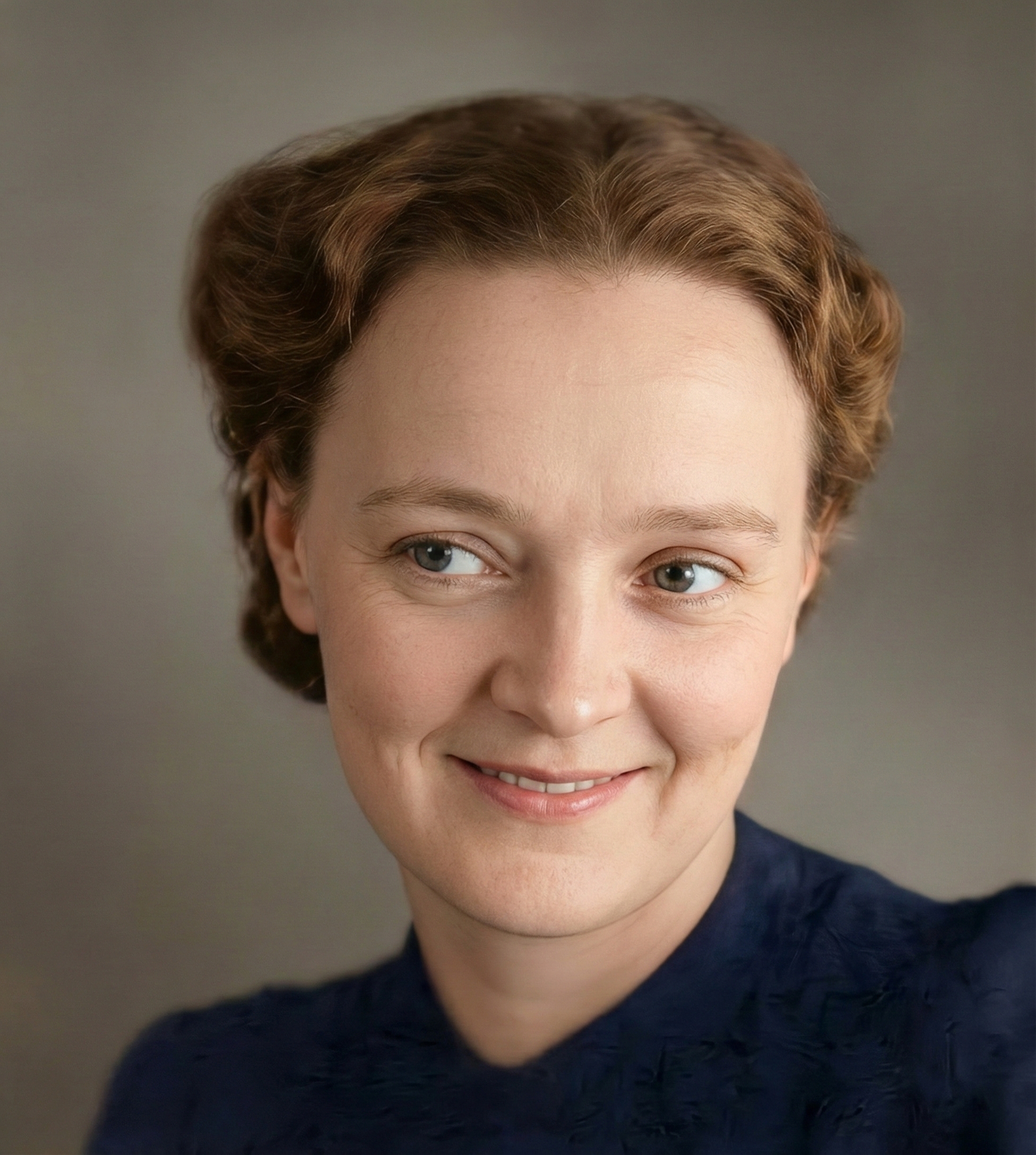 Sharpened old portrait with clear facial contours and enhanced details